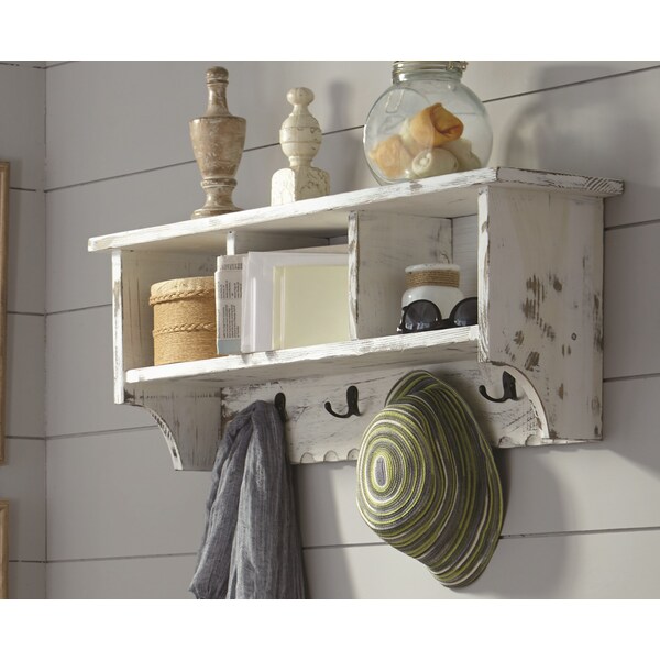 Alaterre Furniture Country Cottage Coat Hooks with Storage Cubbies, White Antique Finish - ACCA04WA