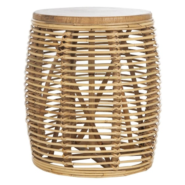 Safavieh Maui Rattan Drum Stool Table, Natural - 18.9 x 17.7 x 17.7 in. - STL6500C