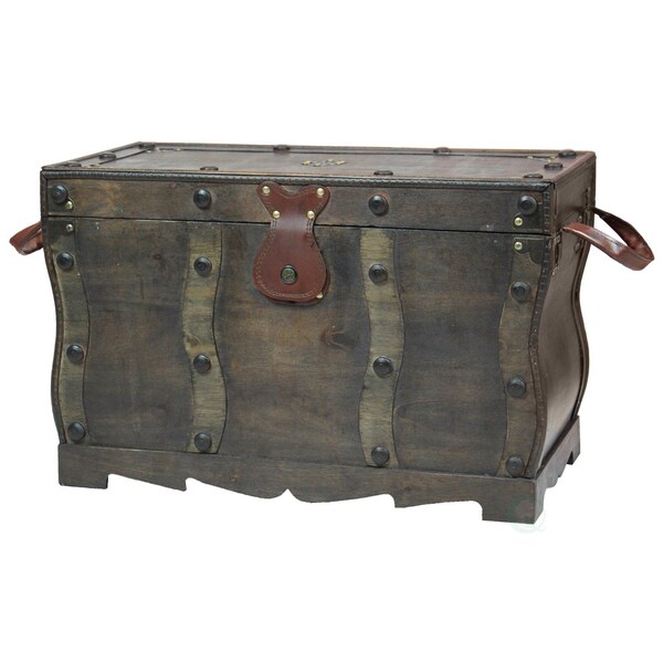 Vintiquewise Antique Style Distressed Wooden Pirate Treasure Chest, Coffee Table Trunk - QI003250L