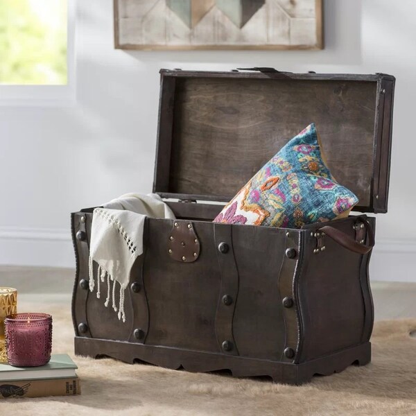 Vintiquewise Antique Style Distressed Wooden Pirate Treasure Chest, Coffee Table Trunk - QI003250L