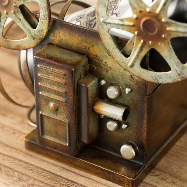 Vintiquewise Decorative Bronze Metal Vintage Single Bottle Film Projector Wine Holder for Tabletop or Countertop - QI004536