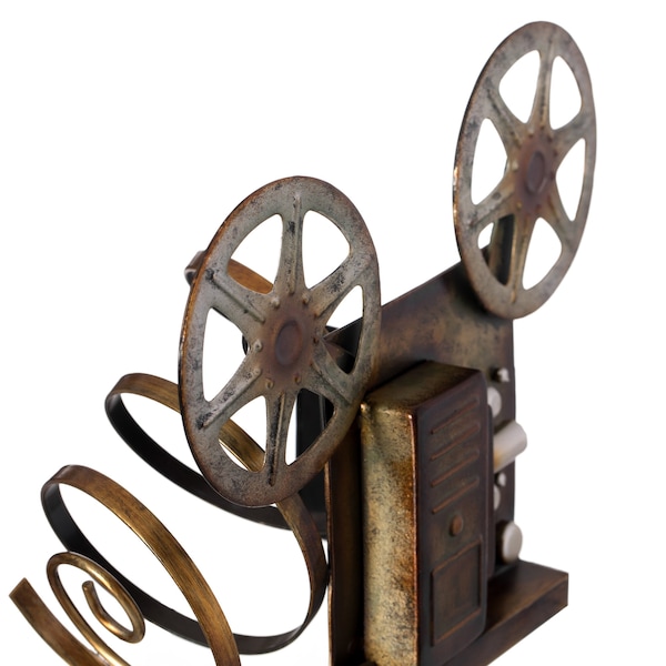 Vintiquewise Decorative Bronze Metal Vintage Single Bottle Film Projector Wine Holder for Tabletop or Countertop - QI004536