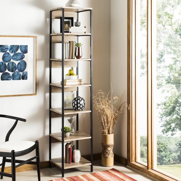 Safavieh Lisa Retro Mid Century 7 Tier Etagere, Oak & Black - FOX4275A