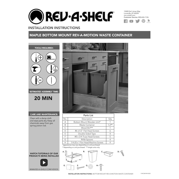 Rev-A-Shelf Maple Veneer, Light Brown, 17.25 in W, 23.19 in H, 21.75 in D, 21.75 in L, Light Brown - 4WCBM-2150DM-2
