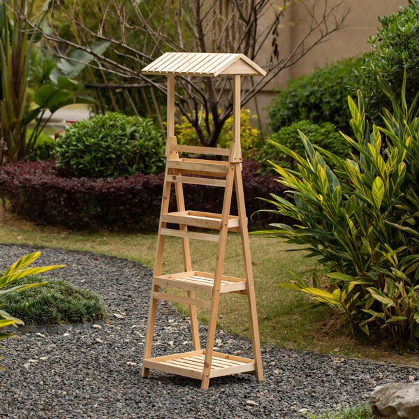Vintiquewise Multi-Functional Wooden Shelf Plant Stand, Storage Rack and Bookcase for Indoor and Covered Outdoor Spaces - QI004599
