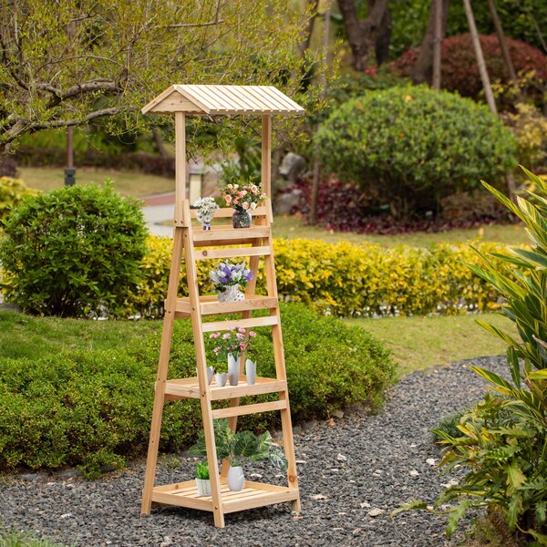 Vintiquewise Multi-Functional Wooden Shelf Plant Stand, Storage Rack and Bookcase for Indoor and Covered Outdoor Spaces - QI004599