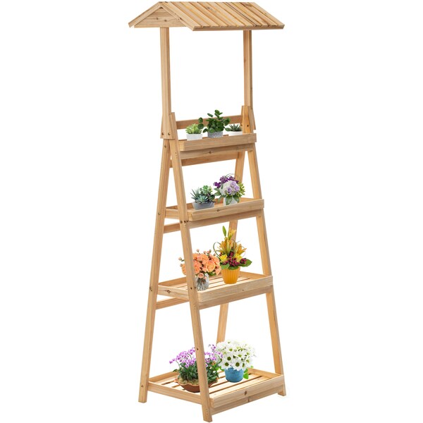 Vintiquewise Multi-Functional Wooden Shelf Plant Stand, Storage Rack and Bookcase for Indoor and Covered Outdoor Spaces - QI004599