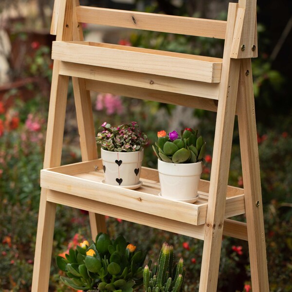 Vintiquewise Multi-Functional Wooden Shelf Plant Stand, Storage Rack and Bookcase for Indoor and Covered Outdoor Spaces - QI004599