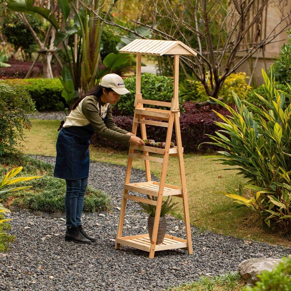 Vintiquewise Multi-Functional Wooden Shelf Plant Stand, Storage Rack and Bookcase for Indoor and Covered Outdoor Spaces - QI004599