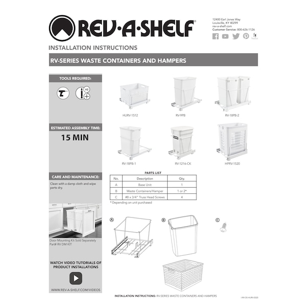 Rev-A-Shelf Steel, White, 9.5 in W, 19.25 in H, 22 in D, 22 in L, White - RV-9PB