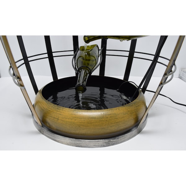 Vintiquewise Metal Barrel Design Cascading Waterfall Floor Water Fountain w/Tiering Wine Bottles Yard Art Decor - QI003852