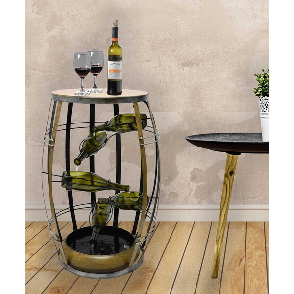 Vintiquewise Metal Barrel Design Cascading Waterfall Floor Water Fountain w/Tiering Wine Bottles Yard Art Decor - QI003852