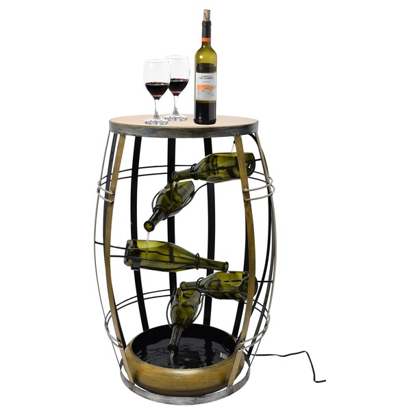 Vintiquewise Metal Barrel Design Cascading Waterfall Floor Water Fountain w/Tiering Wine Bottles Yard Art Decor - QI003852
