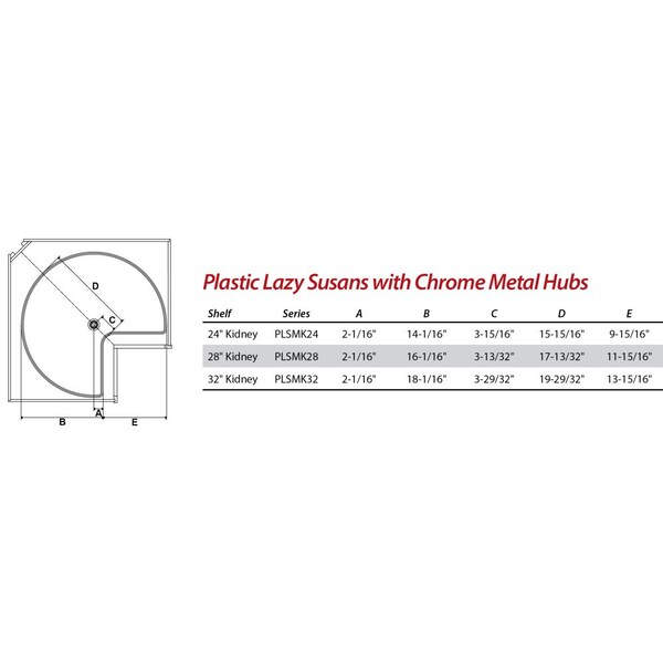 Hardware Resources 24" Kidney Two-Shelf Plastic Lazy Susan Set with Chrome Hubs - PLSMK24
