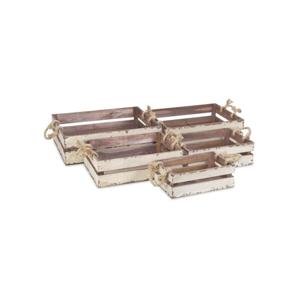 H2H Wooden Slatted Crate with Rope Handle - Set of 5 - H22847601