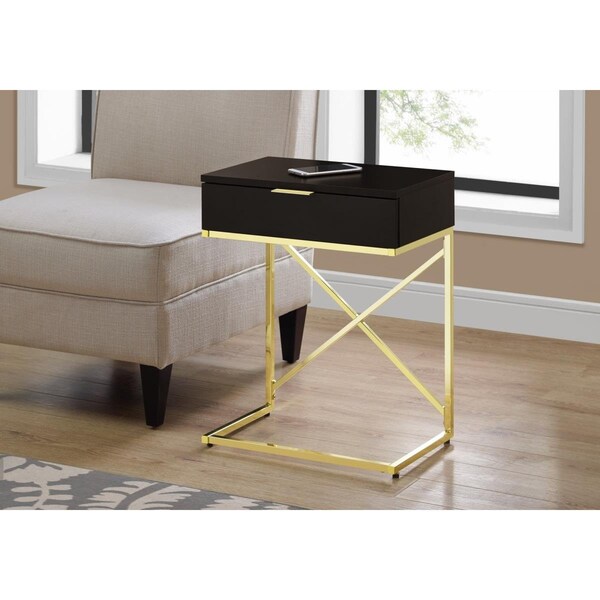 Gfancy Fixtures 24 in. Cappuccino & Gold Metal Accent Table - GF2472983