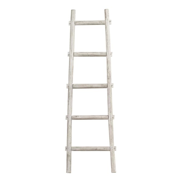 Deluxdesigns 2 x 59 x 18 in. Transitional Style Wooden Decor Ladder with 5 Steps, White - DE2530577
