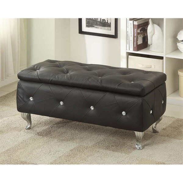 Homeroots 17 x 38 x 16 in. Black Crystal Tufted Storage Bench - 248053