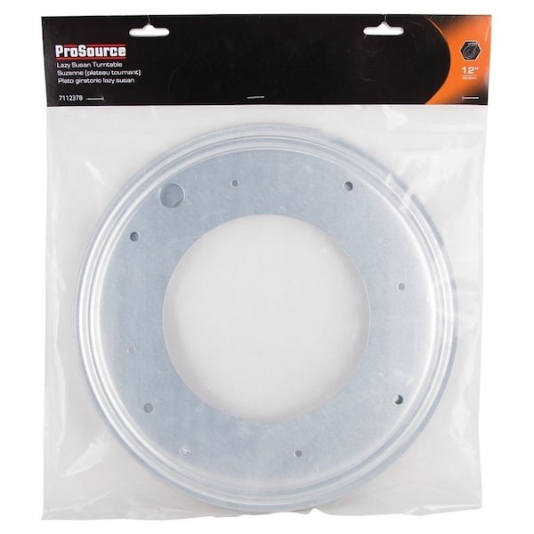 Prosource Lazy Susan Turntable Ball Bearing, 1000 lb, 12 in Dia, Steel Shelf, Silver, Zinc - JC-L03-PS