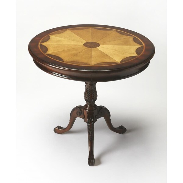Homeroots Traditional Cherry Round Pedestal Table, Dark Brown - 389884