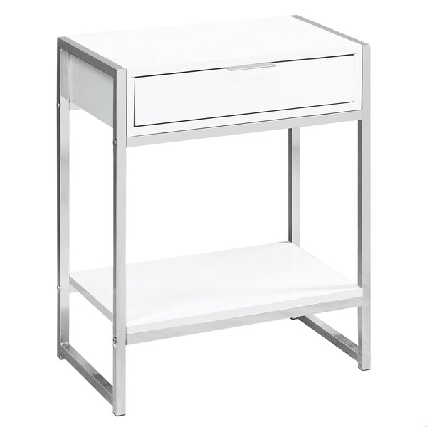 Homeroots 24 in. Glossy White & Chrome Metal Accent Table - 333226