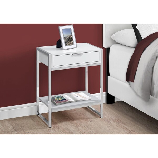 Homeroots 24 in. Glossy White & Chrome Metal Accent Table - 333226