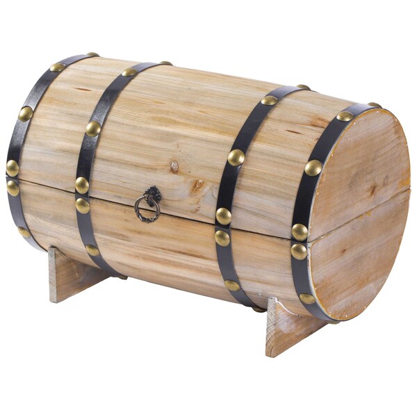 Vintiquewise Wooden Wine Barrel Shaped Treasure Chest Vintage Decorative Wine Holder, Natural - QI003665N