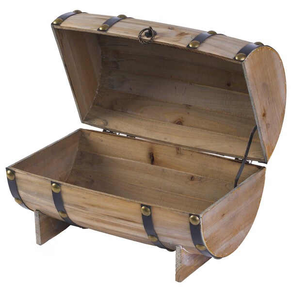 Vintiquewise Wooden Wine Barrel Shaped Treasure Chest Vintage Decorative Wine Holder, Natural - QI003665N