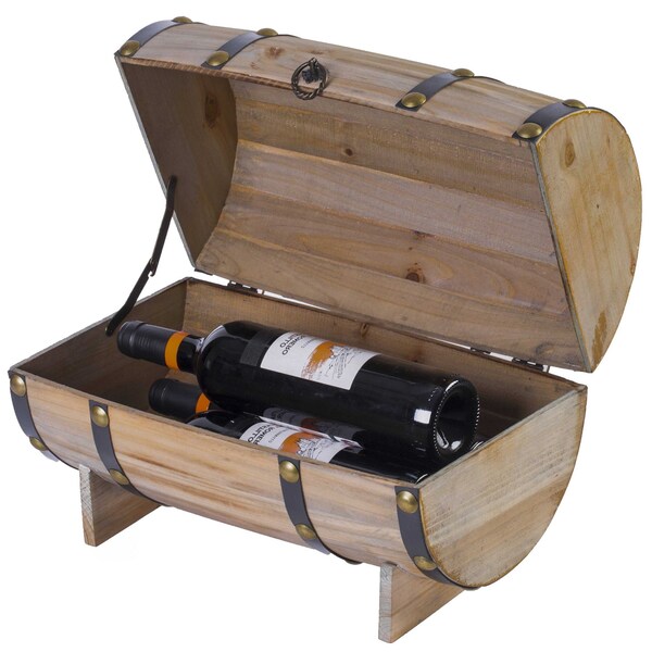 Vintiquewise Wooden Wine Barrel Shaped Treasure Chest Vintage Decorative Wine Holder, Natural - QI003665N