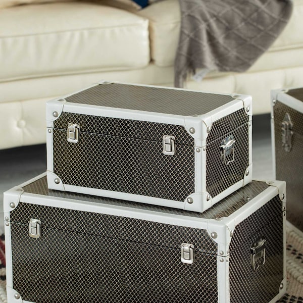 Vintiquewise Faux Leather Storage Trunk, PK 3 - QI003980.3