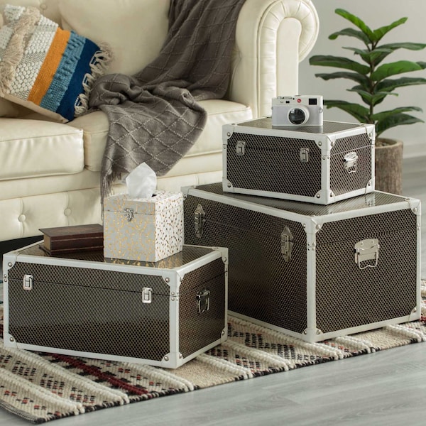 Vintiquewise Faux Leather Storage Trunk, PK 3 - QI003980.3