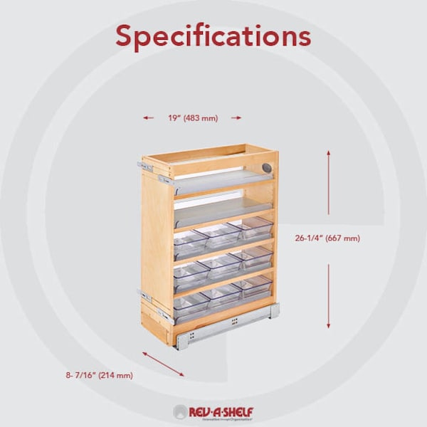 Rev-A-Shelf Maple Veneer, Light Brown, 8.62 in W, 25.56 in H, 19 in D, 19 in L, Light Brown - 448-VC25SC-8
