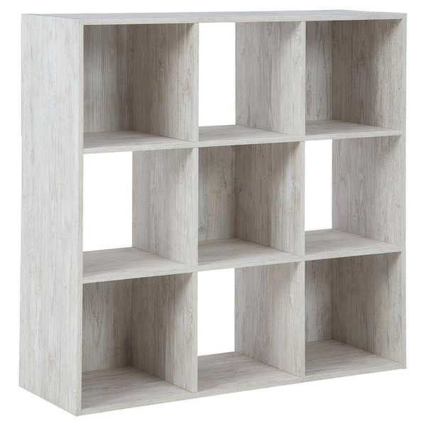 Mobiliario 9 Cube Wooden Organizer with Grain Details, Washed White - MO2530853