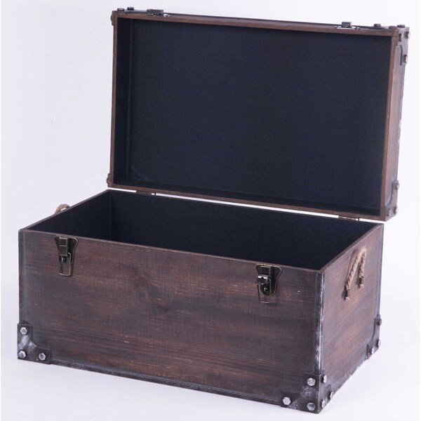 Vintiquewise Distressed Wooden Vintage Industrial Style Decorative Trunk with Lockable Latch - QI003451