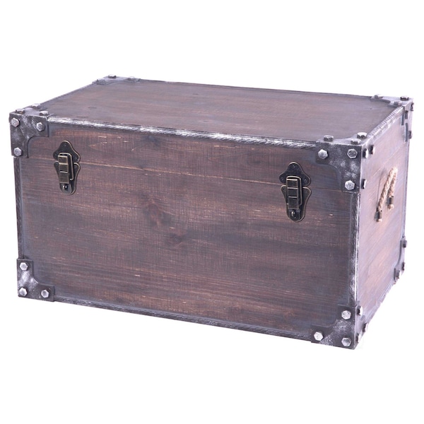 Vintiquewise Distressed Wooden Vintage Industrial Style Decorative Trunk with Lockable Latch - QI003451