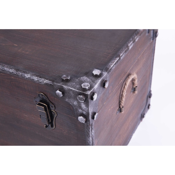 Vintiquewise Distressed Wooden Vintage Industrial Style Decorative Trunk with Lockable Latch - QI003451