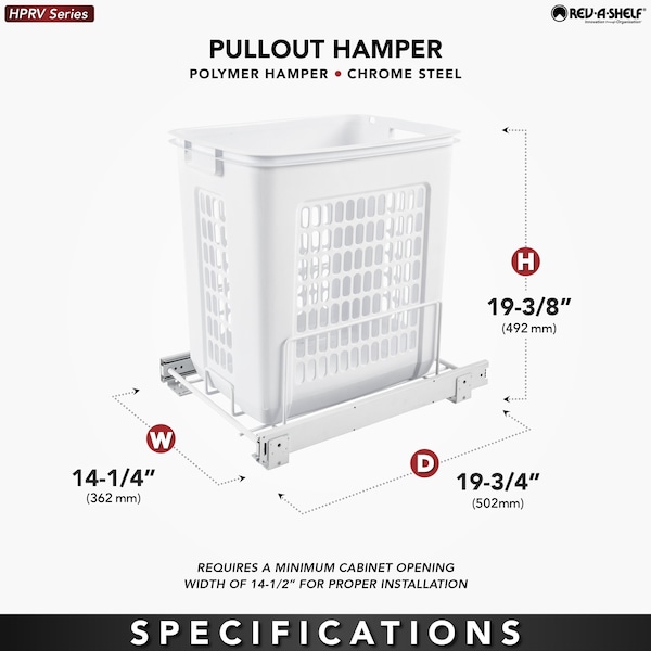 Rev-A-Shelf Plastic; Steel, White, 14.25 in W, 19.38 in H, 20 in D - HPRV-1520 S
