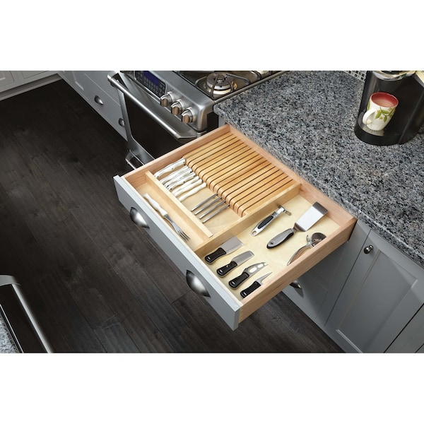Rev-A-Shelf Drawer Insert, Maple Wood, Natural Maple, 18.5 in W, 2.38 in H, 22 in D - 4WKB-1