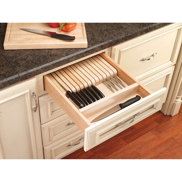 Rev-A-Shelf Drawer Insert, Maple Wood, Natural Maple, 18.5 in W, 2.38 in H, 22 in D - 4WKB-1