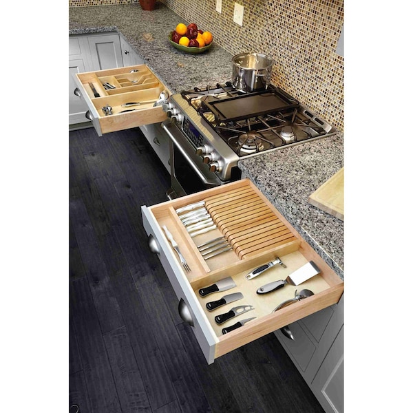 Rev-A-Shelf Drawer Insert, Maple Wood, Natural Maple, 18.5 in W, 2.38 in H, 22 in D - 4WKB-1