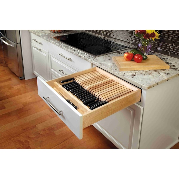 Rev-A-Shelf Drawer Insert, Maple Wood, Natural Maple, 18.5 in W, 2.38 in H, 22 in D - 4WKB-1