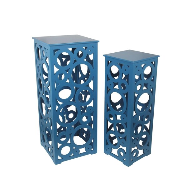Chesterfield Leather 2 Piece Cut Out Tall Tables - Blue - CH2637979