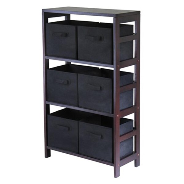 Doba-Bnt Capri 3 Section M Storage Shelf with 6 Foldable Black Fabric Baskets - Walnut and Black - SA143694