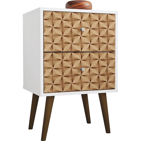 Manhattan Comfort Nightstand, Mid Century, Whitee/Brown - 204AMC67
