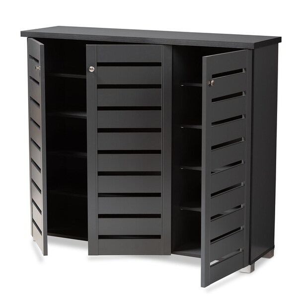 Baxton Studio Adalwin Dark Gray 3-Door Wooden Entryway Shoe Storage Cabinet - 152-9171