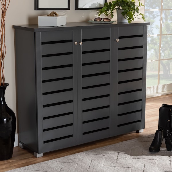 Baxton Studio Adalwin Dark Gray 3-Door Wooden Entryway Shoe Storage Cabinet - 152-9171
