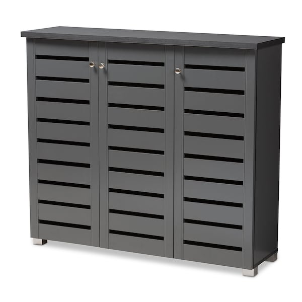 Baxton Studio Adalwin Dark Gray 3-Door Wooden Entryway Shoe Storage Cabinet - 152-9171
