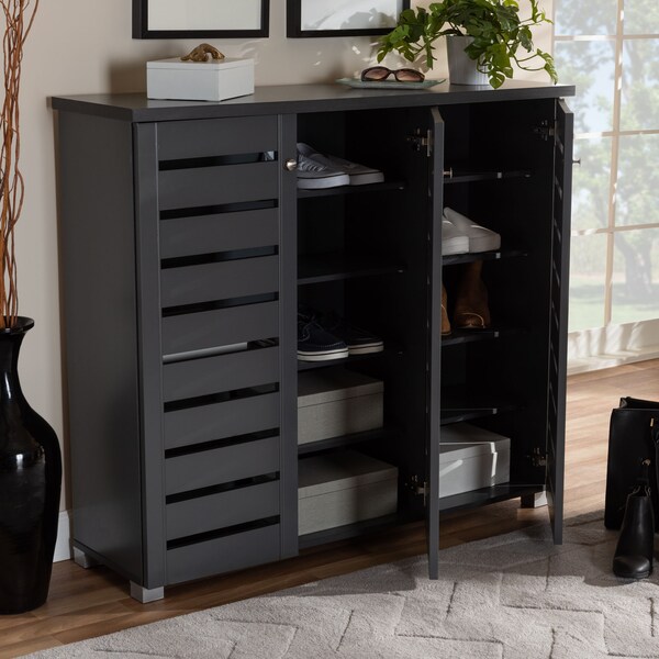 Baxton Studio Adalwin Dark Gray 3-Door Wooden Entryway Shoe Storage Cabinet - 152-9171
