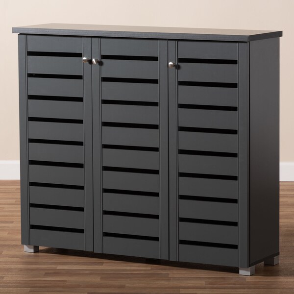 Baxton Studio Adalwin Dark Gray 3-Door Wooden Entryway Shoe Storage Cabinet - 152-9171