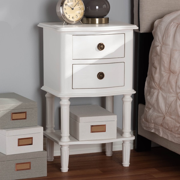 Baxton Studio Audrey Country Cottage Farmhouse White Finished 2-Drawer Nightstand - 147-8180